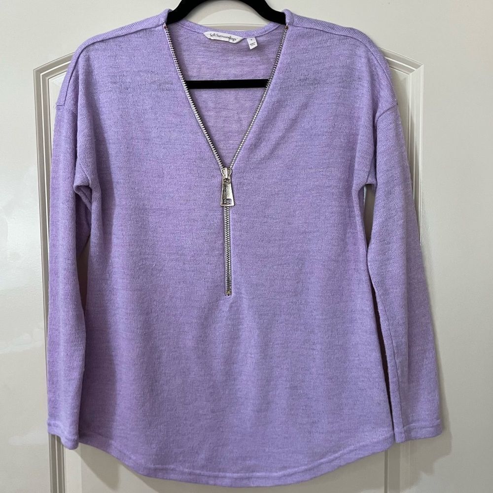 SOFT SURROUNDINGS Valentina Zip Sweater Lavender Women’s Size Small
